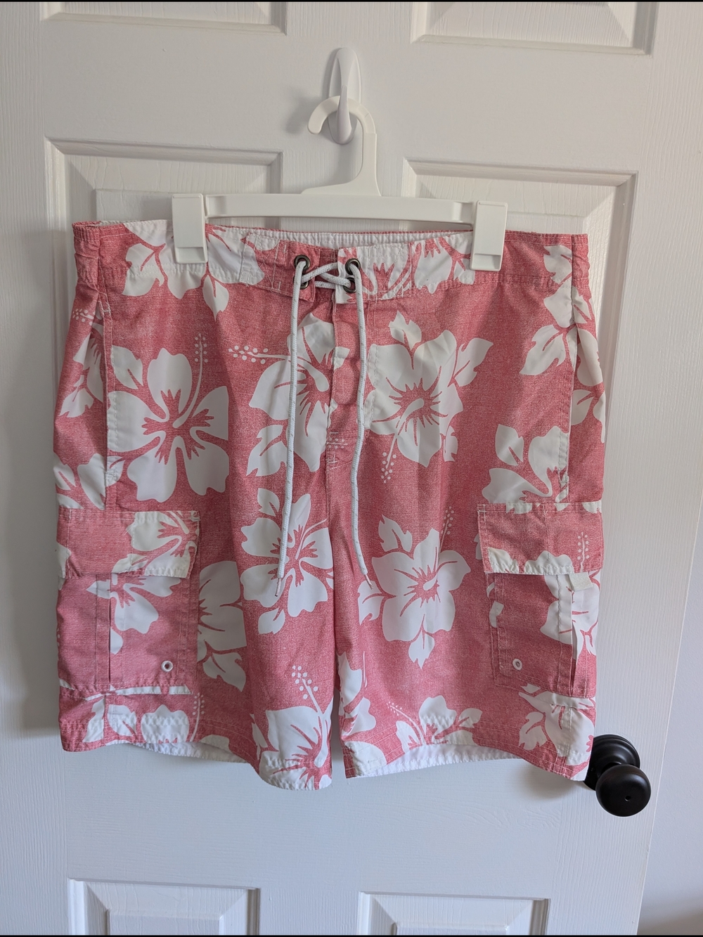 U.S. Apparel Men's Pink Tropical Floral Swim Shorts Large